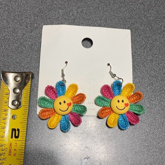 New Smiley Face colorful dangle earrings boho rainbow - Picture 7 of 7